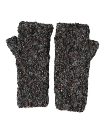 Dolce & Gabbana Gray Virgin Wool Knitted Fingerless Men Gloves In Black