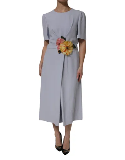 Pre-owned Dolce & Gabbana Gray Viscose Shortsleeve Sheath Midi Women's Dress ()