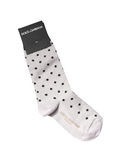 Dolce & Gabbana Gray Viscose Stretch Dotted Socks In White