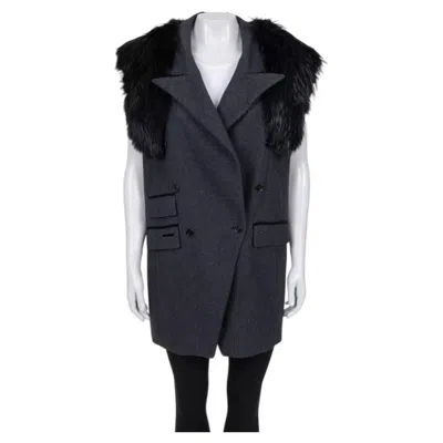 Pre-owned Dolce & Gabbana Gray Wool & Faux Fur Double-breasted Vest Sz.40