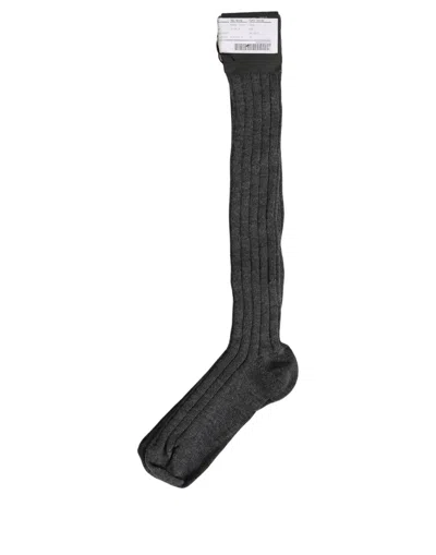 Dolce & Gabbana Gray Wool Blend Over The Calf Accessory Socks In Black