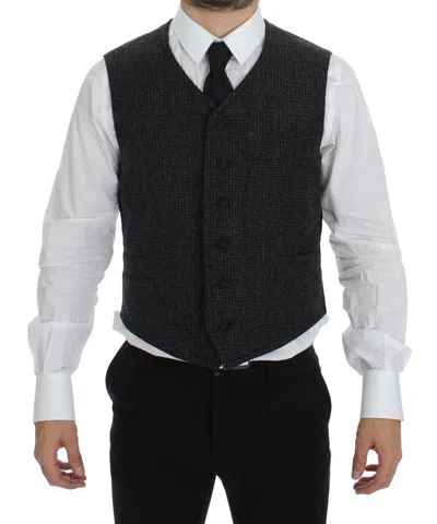 Dolce & Gabbana Gray Wool Blend Vest Gilet Men's Weste In Black