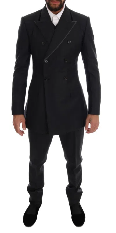 Dolce & Gabbana Mens Double Breasted Wool Suit Jacket In Black