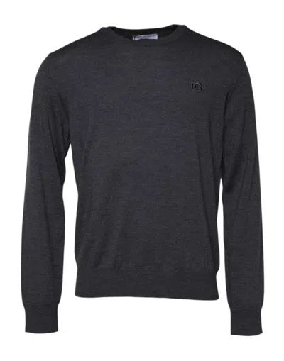 Dolce & Gabbana Dark Gray Dg Logo Crew Neck Pullover Sweater In Blue