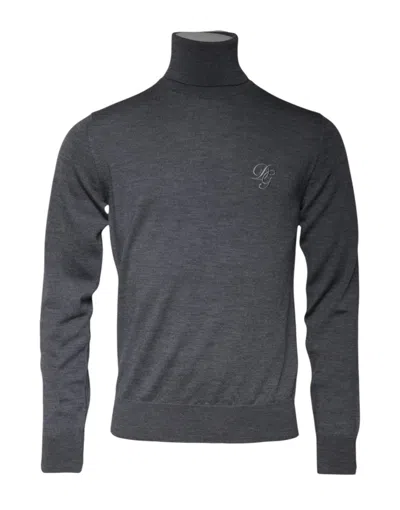 Pre-owned Dolce & Gabbana Gray Wool Logo Turtleneck Pullover Men's Sweater ()