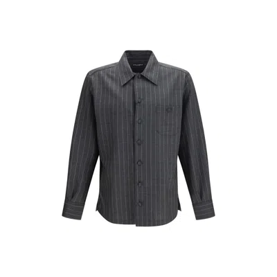 Dolce & Gabbana Gray Wool Oves Aries Dress Shirt In Black