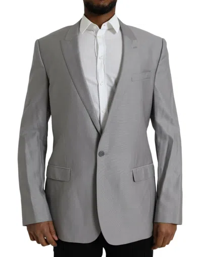 DOLCE & GABBANA GRAY WOOL PEAK SINGLE BREASTED COAT BLAZER