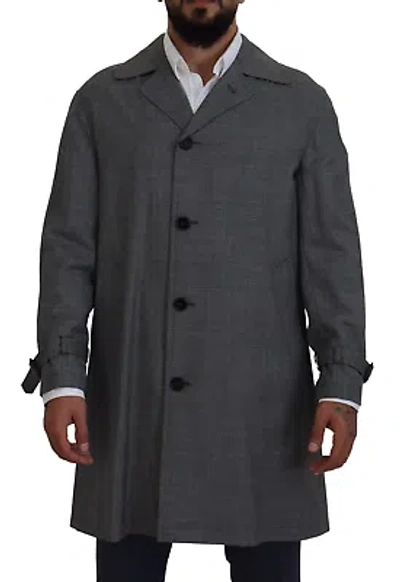 Pre-owned Dolce & Gabbana Elegant Gray Plaid Trench Coat