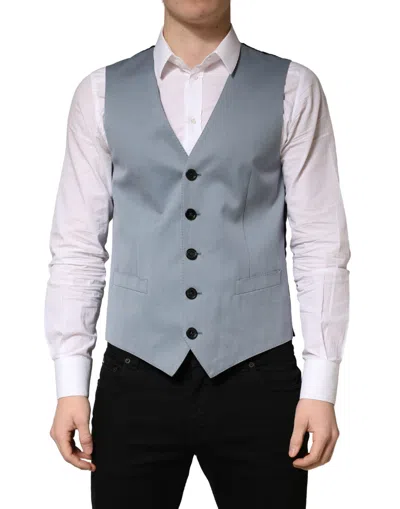Dolce & Gabbana Gray Wool Single Breasted Men Waistcoat Men's Vest