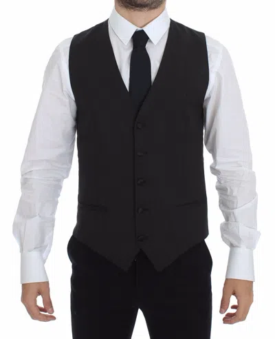Dolce & Gabbana Gray Wool Stretch Dress Vest Jacket Men's Blazer In Black