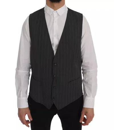 Dolce & Gabbana Gray Wool Stretch Gilet Waistcoat Vest