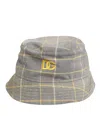 Dolce & Gabbana Gray Yellow Wool Blend Plaid Bucket Cap Men Hat In Gray