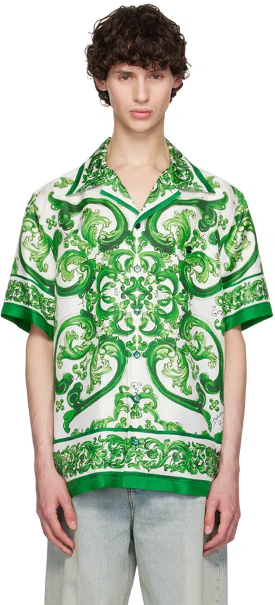 Dolce & Gabbana Majolica-print Silk-twill Shirt In Green