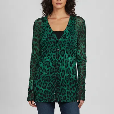 Pre-owned Dolce & Gabbana Green Animalier Printed Knit Cardigan M