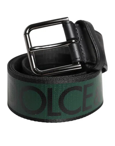 Pre-owned Dolce & Gabbana Green Black Classic Metal Logo Buckle Men's Belt () In Multi