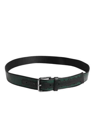 Pre-owned Dolce & Gabbana Green Black Polyester Dg Logo Buckle Men's Belt () In Multi