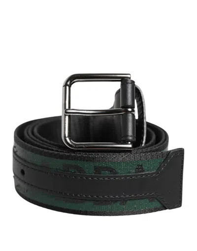 Pre-owned Dolce & Gabbana Green Black Polyester Dg Logo Buckle Men's Belt () In Multi