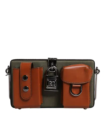 Pre-owned Dolce & Gabbana Green Brown Leather Clutch Purse Women's Bag ()