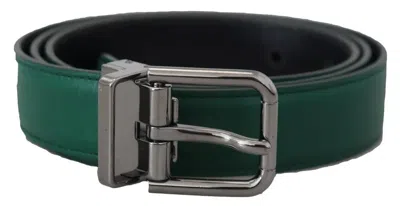 Pre-owned Dolce & Gabbana Green Calf Leather Silver Tone Metal Buckle Men's Belt ()