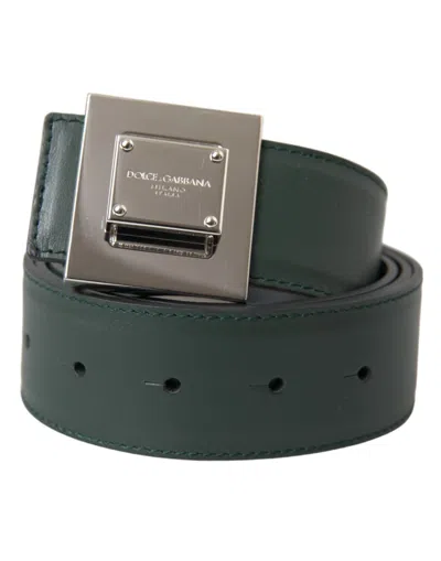 Pre-owned Dolce & Gabbana Green Calf Leather Square Metal Buckle Women's Belt ()