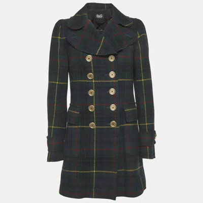 Pre-owned Dolce & Gabbana Green Check Wool Double Breasted Coat S