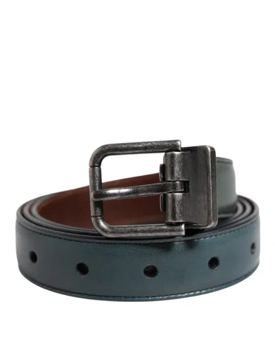 Pre-owned Dolce & Gabbana Green Classic Leather Metal Logo Buckle Men's Belt ()