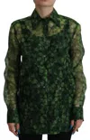 Dolce & Gabbana Green Clover Print Long Sleeves Collared Top Blouse