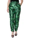 Dolce & Gabbana Green Clover Silk Satin High Waist Tapered Pants In Green