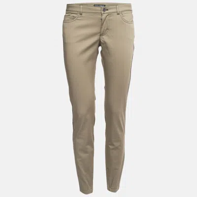 Pre-owned Dolce & Gabbana Green Contrast Side Trim Cotton Slim Trousers M