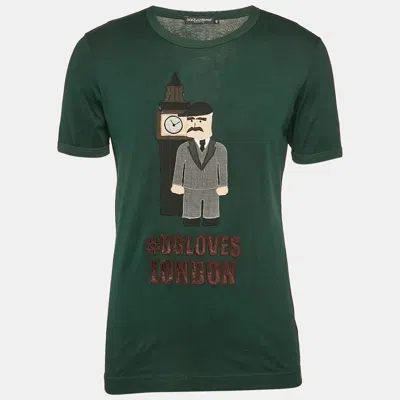 Pre-owned Dolce & Gabbana Green Cotton Applique Detail T-shirt M