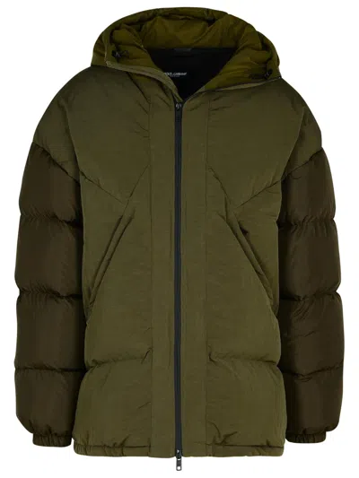 Dolce & Gabbana Quilted Cotton Blend Down Jacket In Green