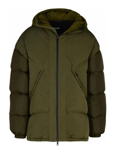 Dolce & Gabbana Quilted Cotton Blend Down Jacket In Green