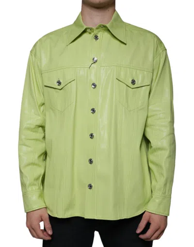 DOLCE & GABBANA GREEN COTTON COLLARED MEN BUTTON DOWN SHIRT