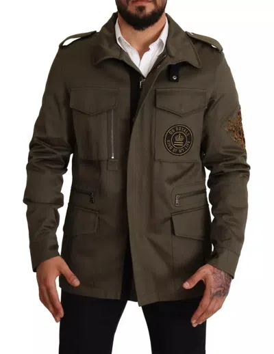 Pre-owned Dolce & Gabbana Green Cotton Dg Love Blouson Coat Men's Jacket () In Dark Green