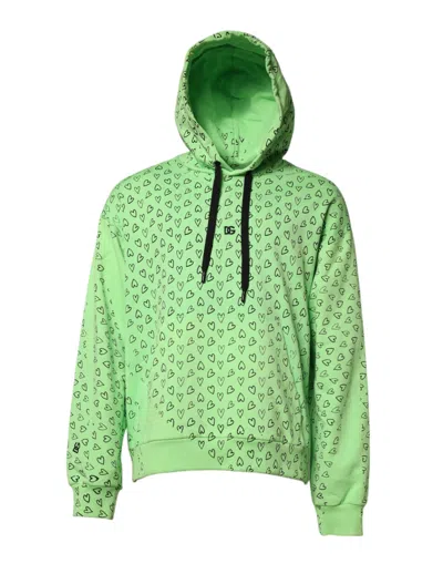 Pre-owned Dolce & Gabbana Green Cotton Logo Heart Print Hooded Men's Sweater ()
