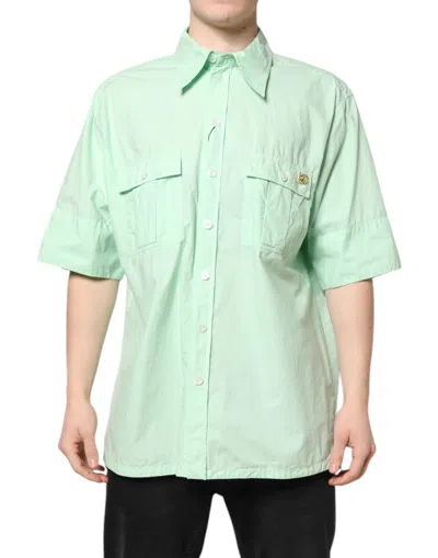 Pre-owned Dolce & Gabbana Green Cotton Short Sleeves Men Casual Men's Shirt ()