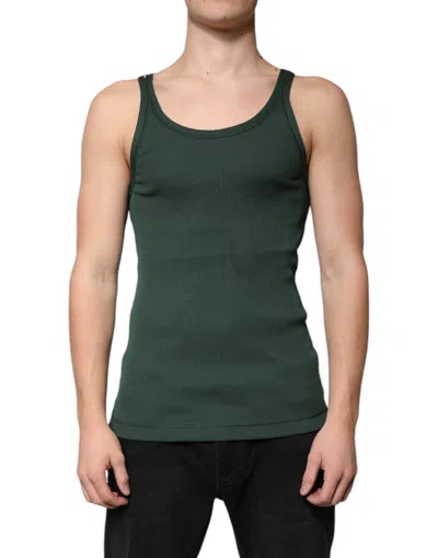 Dolce & Gabbana Green Cotton Sleeveless Round Neck Tank T-shirt In Dark Green