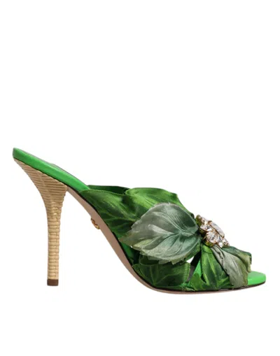 Dolce & Gabbana Crystal Slides Keira Sandal Women's Shoes In Green