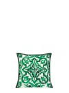 Dolce & Gabbana Green Damask Cotton Throw Pillow In Green