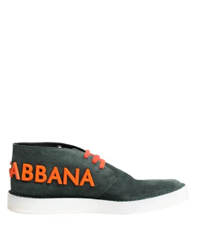 Dolce & Gabbana Green Derby Logo Casual Men Sneakers Shoes In Gray