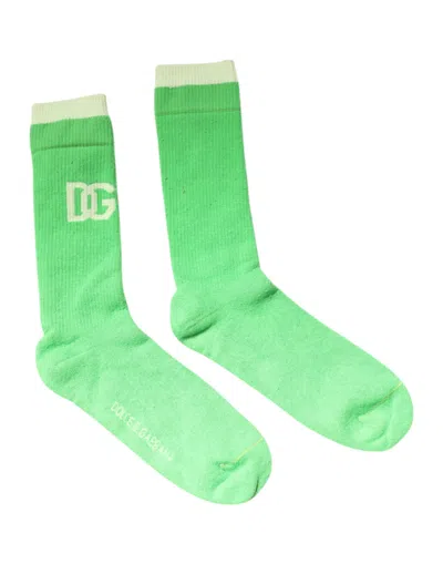 Dolce & Gabbana Green Dg Logo Mid Calf Men Nylon Socks