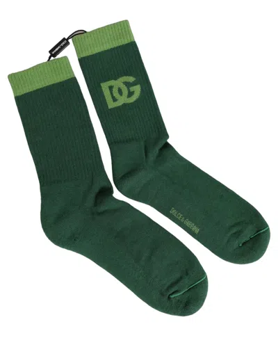 Dolce & Gabbana Green Dg Logo Nylon Mid Calf Accessory Socks