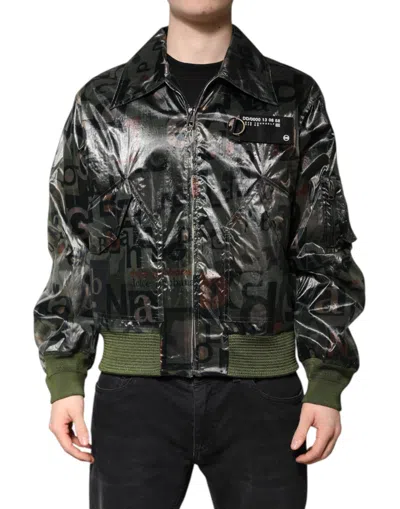 Dolce & Gabbana Green Dg Logo Print Bomber Full Zip Jacket
