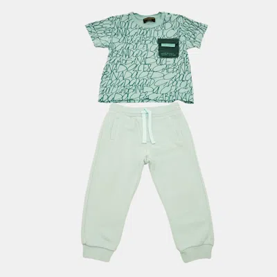 Pre-owned Dolce & Gabbana Green Dg Print Jersey T-shirt And Sweatpants Set 18-24m