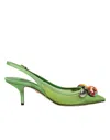 Dolce & Gabbana Green Embellished Heels Slingbacks Shoes In Green