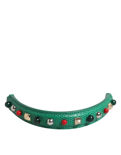 Dolce & Gabbana Green Embellished Leather Bag Handle Women Shoulder Women's Strap