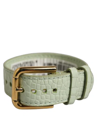 Dolce & Gabbana Green Embossed Leather Gold Buckle Belt Strap Bracelet