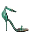 Dolce & Gabbana Green Exotic Leather Crystal Sandals Shoes In Green