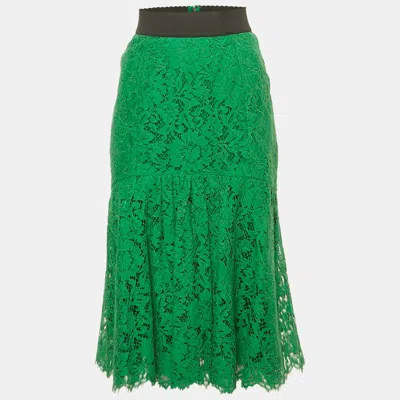 Pre-owned Dolce & Gabbana Green Floral Lace Midi Dress S