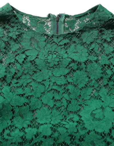 Dolce & Gabbana Green Floral Lace Round Neck Blouse Top